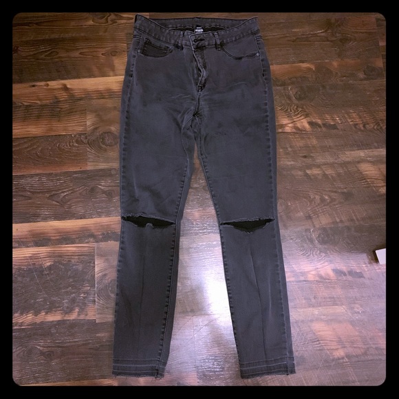 Denim - Charcoal grey / black pants with knee slits